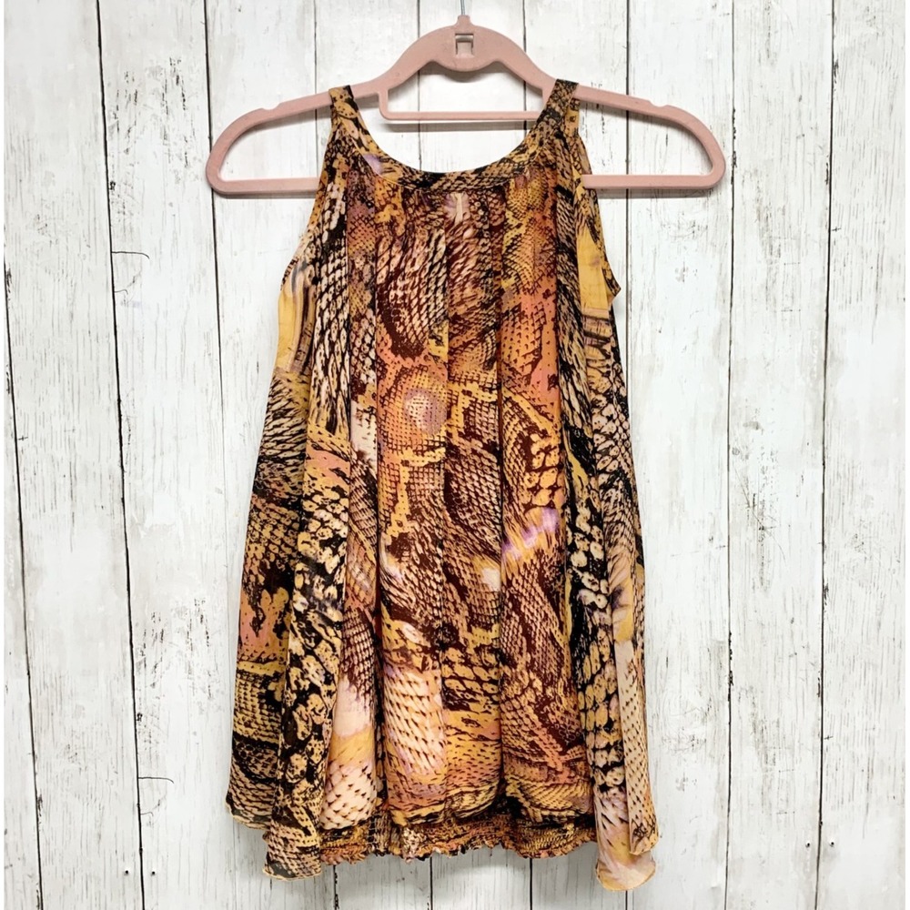 Sunny Leigh Snakeskin Halter Blouse Womens L Orange Animal Print Chiffon Top